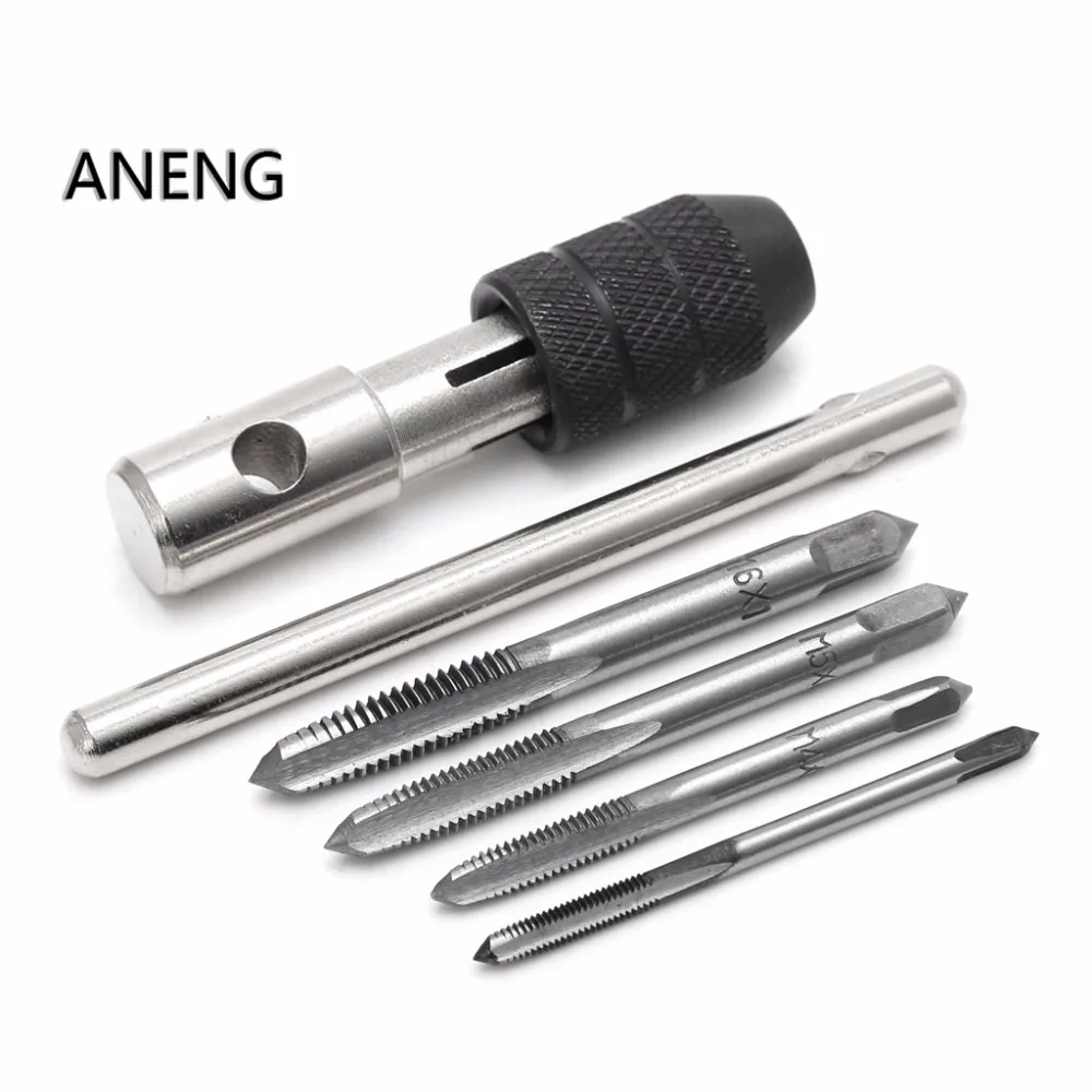 

ANENG 5 Pcs T Type Hand Screw Thread Taps Drill Kit M3 M4 M5 M6 Set w/Wrench