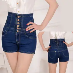 Недавно для женщин летние Slim Fit джинсы для Шорты Высокая талия пуговицы джинсовые шорты с карманами плюс размеры 5XL