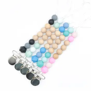 

Wooden Nipple Holder Clip Chain Wood Beads Baby Girl Boy Teether Soother Pacifier Clips Leash Strap Chew Toy