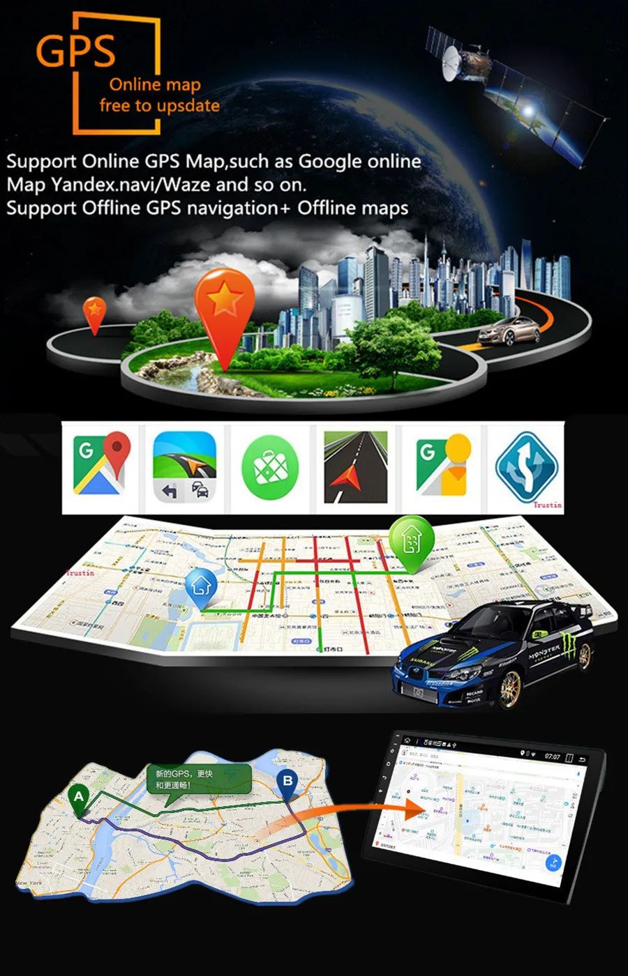 Best Universal 1DIN 9" Android 8.1 Rotatable Touch Screen Quad-core RAM 2GB ROM+32GB GPS Wifi Mirror Link 14
