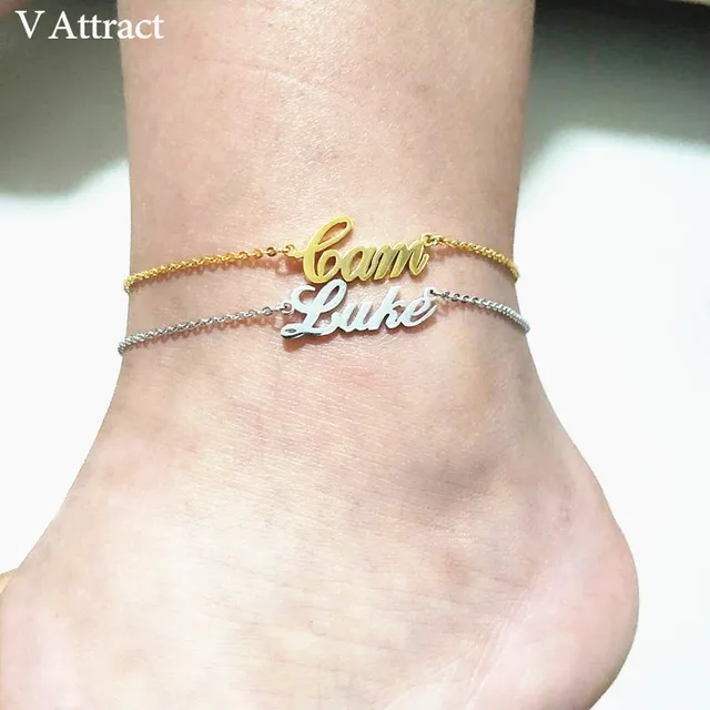 V Attract Personalized Name Anklet Bracelet Best Friends Beach V Attract Personalized Name Anklet Bracelet Best Friends Beach Jewelry Graduation Gift Rose Gold Custom