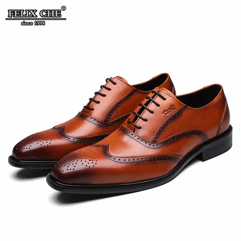 

LUXURY WEDDING BANQUET SHOES MEN DRESS GENUINE LEATHER CLASSIC BROWN COLOR WINGTIP LACE UP FORMAL OXFORDS BROGUE MEN SHOES 2019