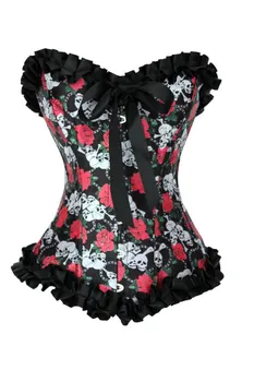

Rose Print With Satin Bow Burlesque Corset Women Waist Cincher Overbust Corsets