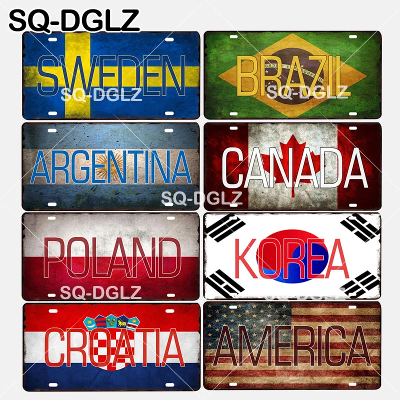 

[SQ-DGLZ] Sweden/Brazil/Argentina/Canada/Poland/Korea/Croatia/America National Flag Metal Sign Wall Decor Metal Crafts Plaques