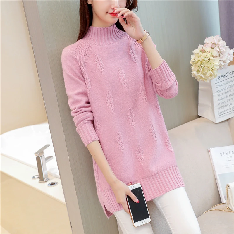 

2019 Autumn New Turtleneck Knitted Sweater Pullover Women Winter Tops Long Sleeve Loose Pull Thick Warm Jumpers Ladies Sweaters