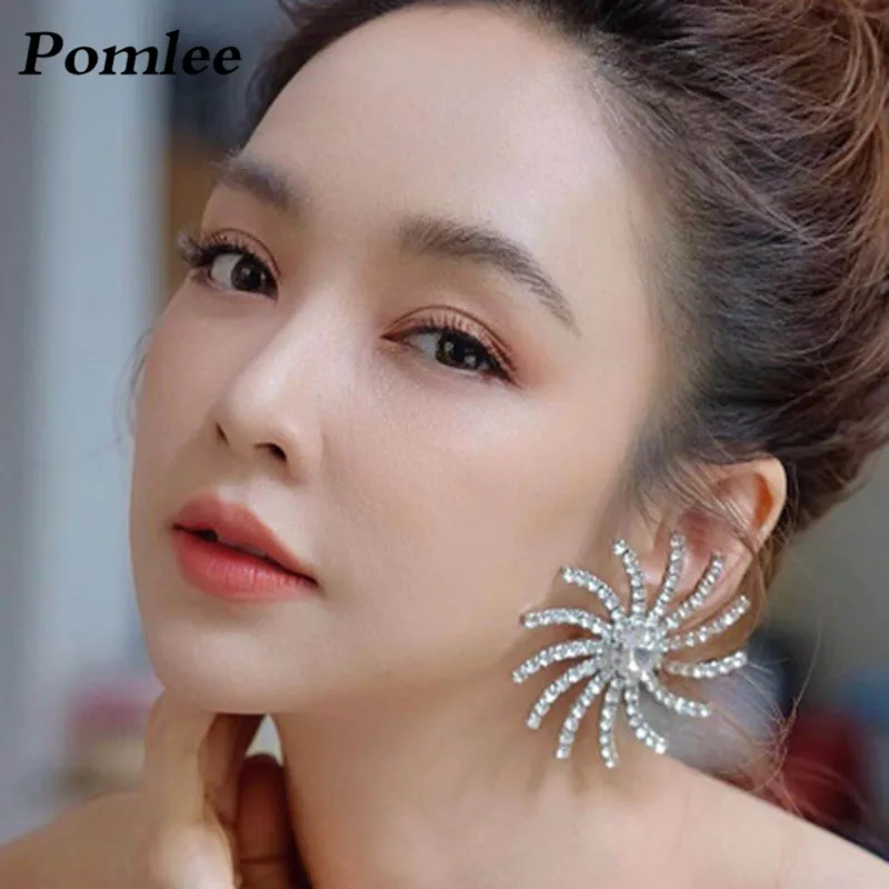 

Pomlee New Big Heronsbill Stud Earrings Women Silver Pin Allergy Free Sunflower Wedding Statement Party Earring Hollow Jewelry