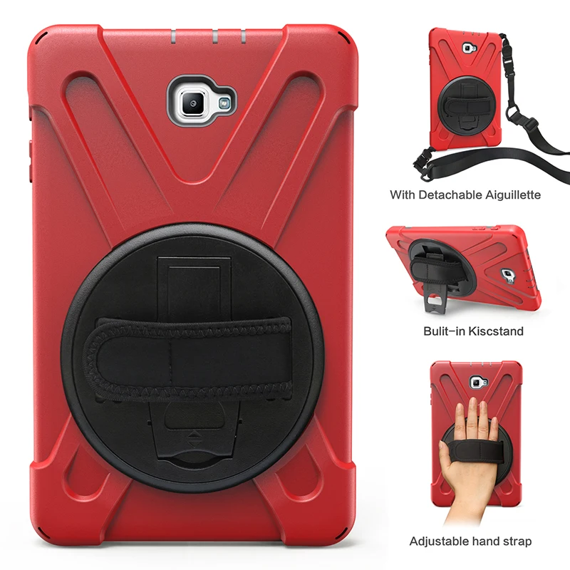 

Shockproof Heavy Duty Silicone+PC Kickstand Case with Shoulder and Wrist Strap for Samsung Galaxy Tab A 10.1 2016 T580 T585 +Pen