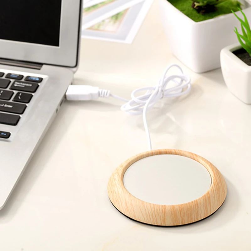 USB Wood Grain Cup Warmer Beverage Mug Pad Heater Keep Drink Warm Milk Tea Coffee Glass Coaster Heater for Home Office 3 Colors