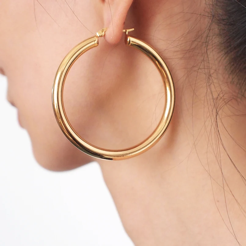 

Punk 55mm Diameter Wide Hoop Earrings For Women Stainless Steel Tube Statement Earrings Wholesale Jewelry 2019 UKMOC