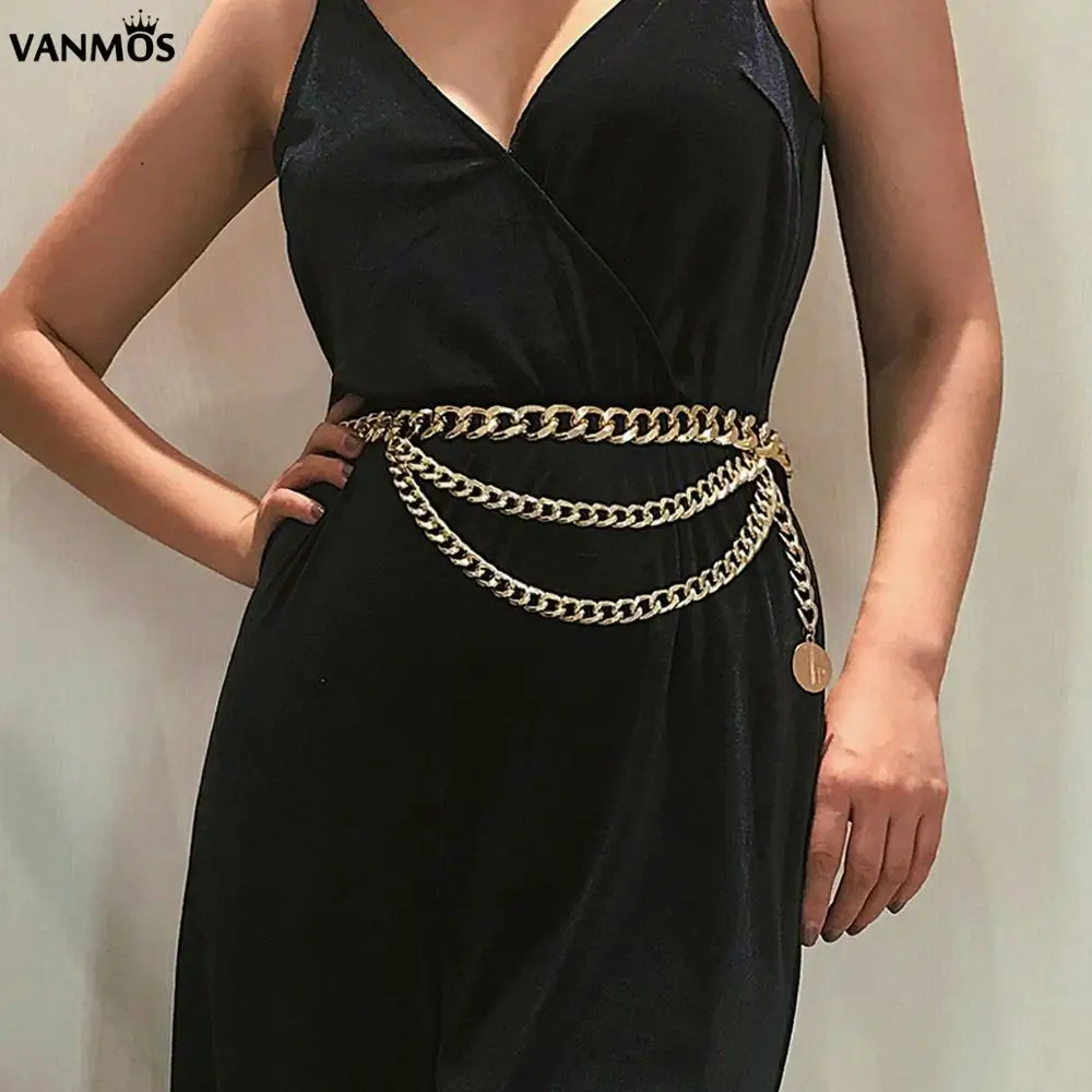 

Vanmos Charm Women Multi Layer Harness Aluminium Belly Chain Elizabeth Portrait Pendant Body Chain Sexy Waist Chain Jewelry