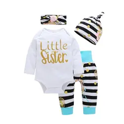 Для новорожденных девочек Комбинезон в полоску комплект осенней одежды с длинными рукавами из 100% хлопка комбинезон + брюки с цветочным