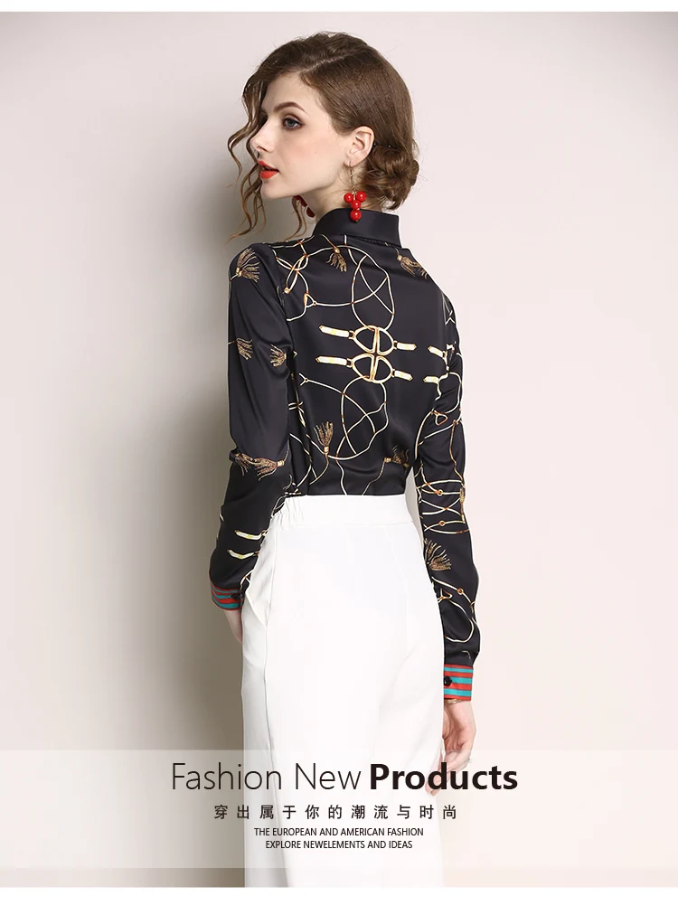 New Arrivals 2018 Summer Women luxury Print Shirt Blouse Thigh quality top Turn Down Collar Long Sleeves black shirt Plus Size New Arrivals 2018 Summer Women luxury Print Shirt Blouse Thigh quality top Turn Down Collar Long Sleeves black shirt Plus Size