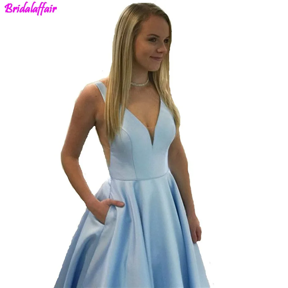 2019 V-Neck Long Prom Dresses with Pockets Satin Evening Dresses Gowns for Women vestido de fiesta Black Formal Dresses 2019 V-Neck Long Prom Dresses with Pockets Satin Evening Dresses Gowns for Women vestido de fiesta Black Formal Dresses