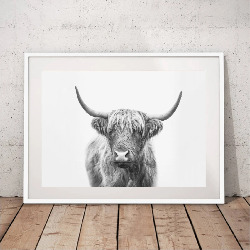 

Farm Animal Highland Bull Wall Art Print and Poster, Highland Cow Canvas Painting Prints Boho Picture Farmhouse Wall Decor