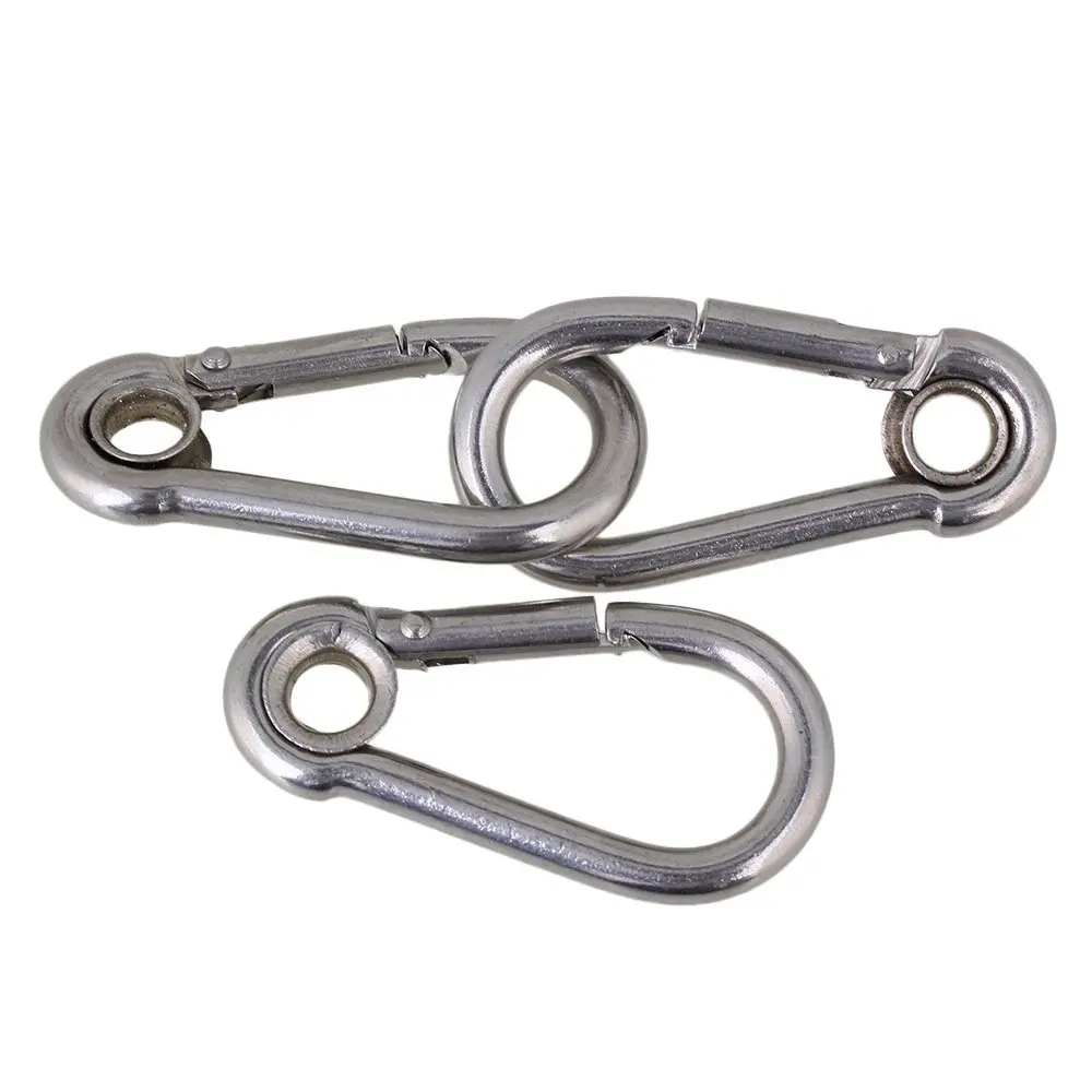 50mm-Silver-M5-Carabiner-Spring-Camping-Climbing-Secure-Lock-304-Stainless-Steel-Snap-Hook-Eyelet-Link