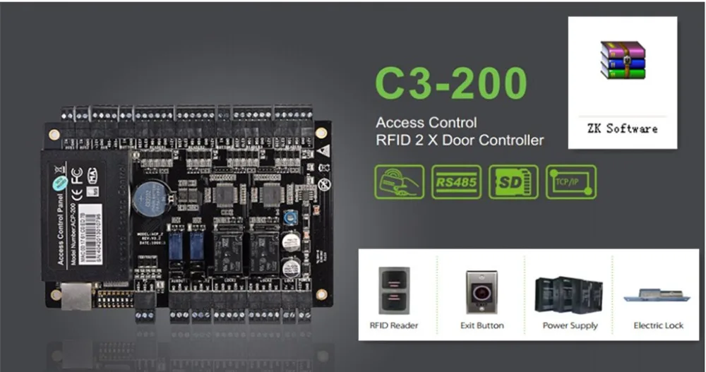ZK C3-200 Two Doors Access Control Panel Door Access Control System Access Control Board with TCP/IP Free Software ZK C3-200 Two Doors Access Control Panel Door Access Control System Access Control Board with TCP/IP Free Software