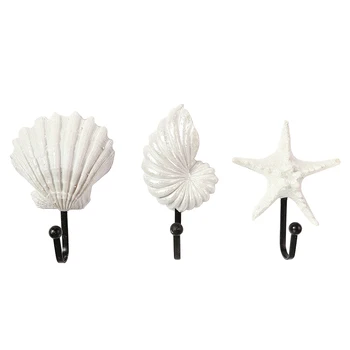 

3pcs Seashell Conch Sea Star Hooks Exquisite Decorative Bedroom Bathroom Wall Hooks Hanging Hooks for Coats Keys Towels Clothes