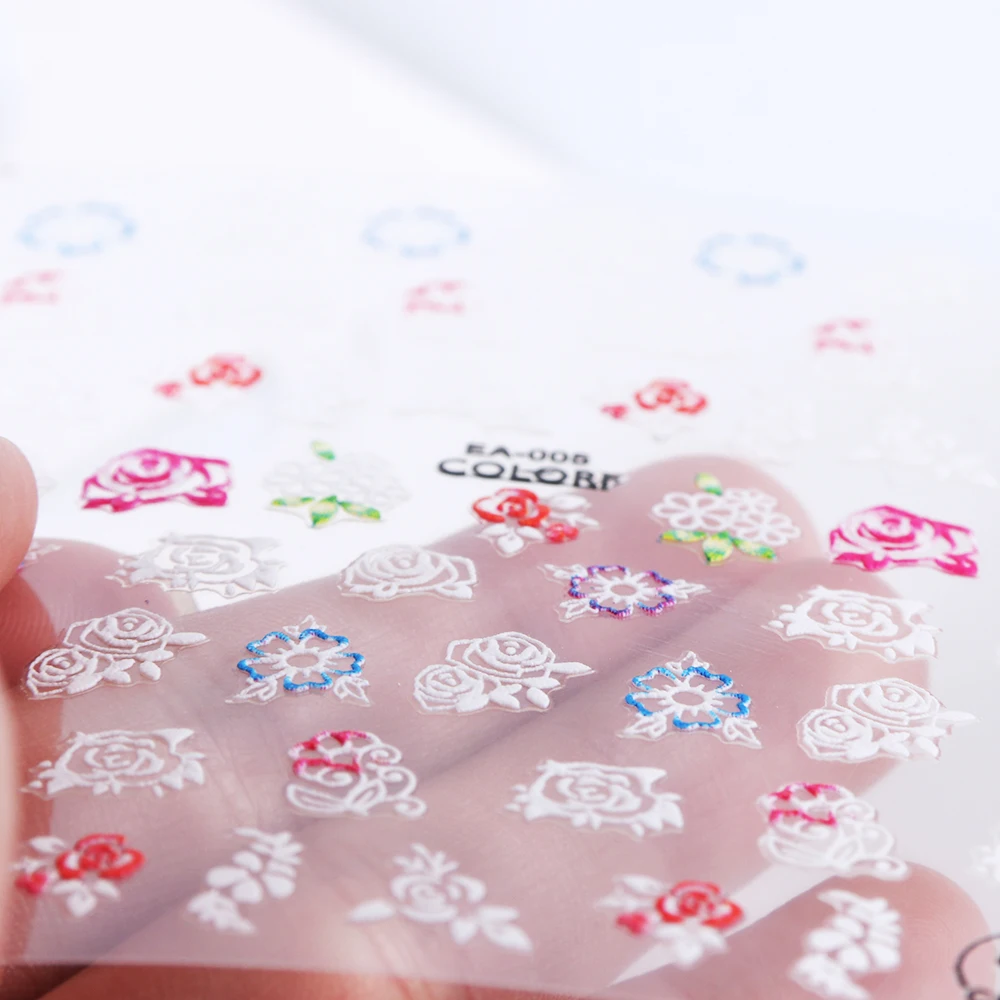 1 шт. тисненые цветы наклейки для ногтей 3D клейкие Наклейки фрукты дизайны с гравировкой слайдеры Фольга для ногтей украшения кончик TREA002-035
