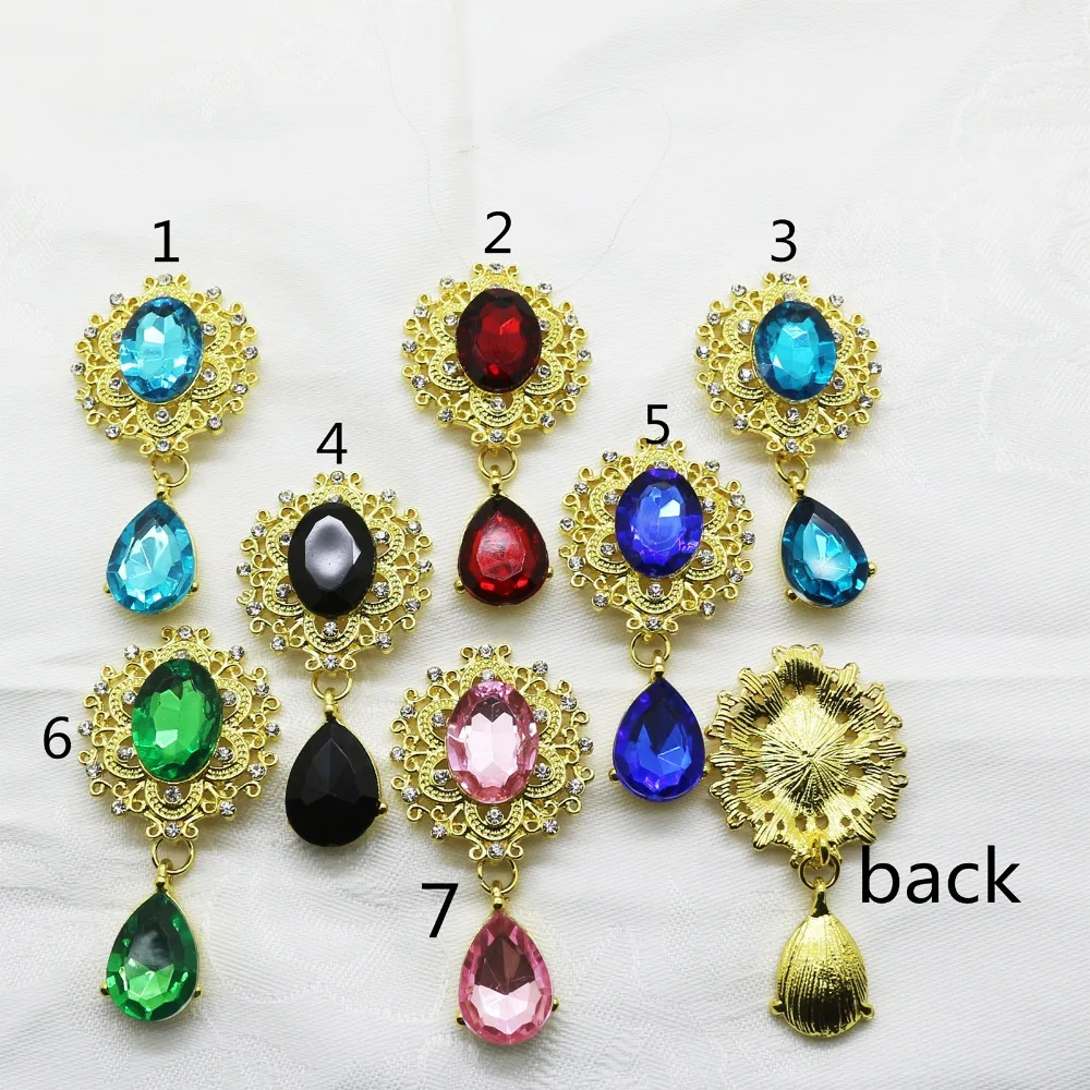 

5pcs/lot 60*40mm Gold Flower Rhinestone Button Alloy Buttons Diamond Flatback Embellishment for Wedding Hair Ribbon Craft Decor