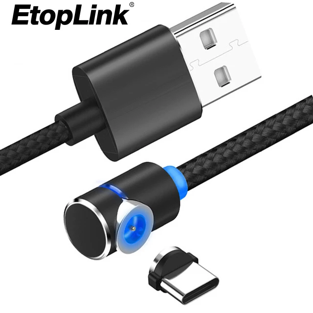 EtopLink 1 M L نوع المغناطيسي كابل شحن نوع-C المصغّر usb المغناطيس أعمى شفط النايلون USB المغناطيسي 90 مصباح إضاءة متدرج كابل الشاحن