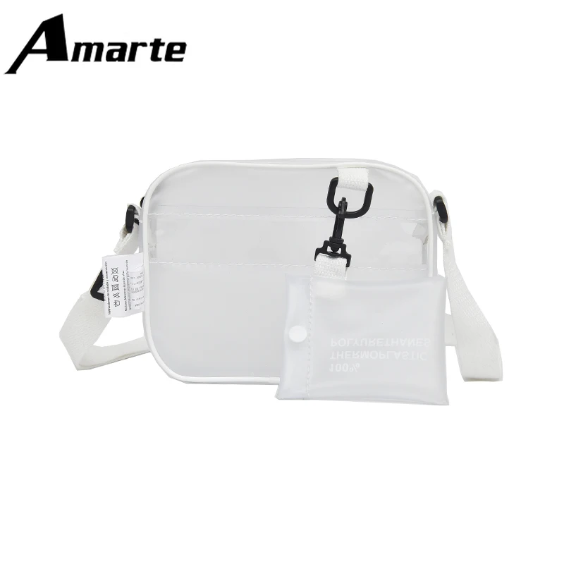 

2019 Original Design Minimalist Multi-function Square Bag PVC Translucent Shoulder Bag Wild Messenger Bag with Small Bag
