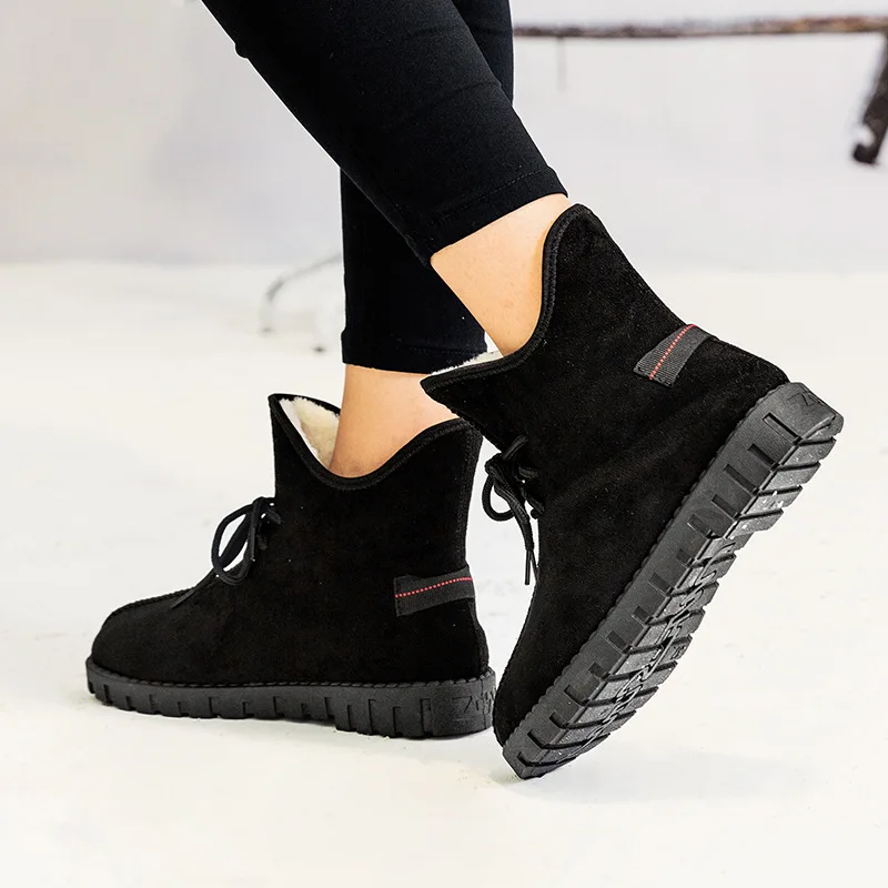 

Women Boots Warm Fashion Snow Boots Flock Women Short Snow Shoes Slip on Rubber Thick Plush Boots Botas Negras Mujer Size 35-40