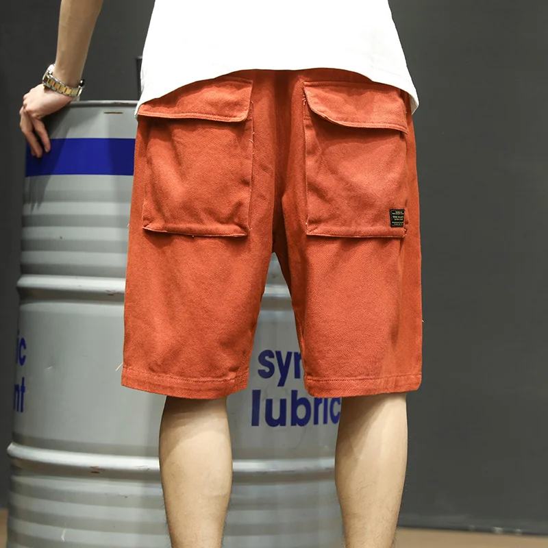 Японский ретро большой карман Молодежный Свободный комбинезон сплошной цвет повседневные шорты