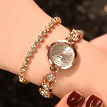 

Women Quartz Watch Bracelet Set with Thin Alloy Band Shining Bracelet IK88