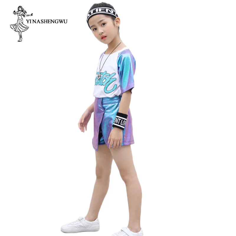 Baratos Trajes de baile de Jazz para niñas, juego de baile de calle para niños, ropa de baile de Jazz para niñas, trajes de actuación de lentejuelas