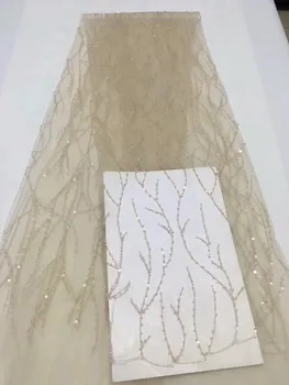 

African Lace Fabric Laser Cut With Gold Sequins For Women Embroidered 2018 Latest High Quality Nigerian Fabrics Laces Wedding