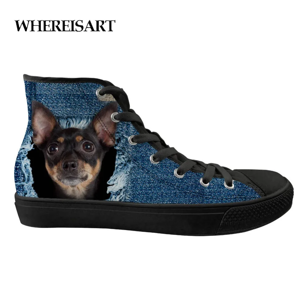 

WHEREISART Denim Beagle Dog Print Shoes High Top Men Sneakers Canvas Shoes Animlas Pattern Classic Vulcanize Shoes Teen Boys