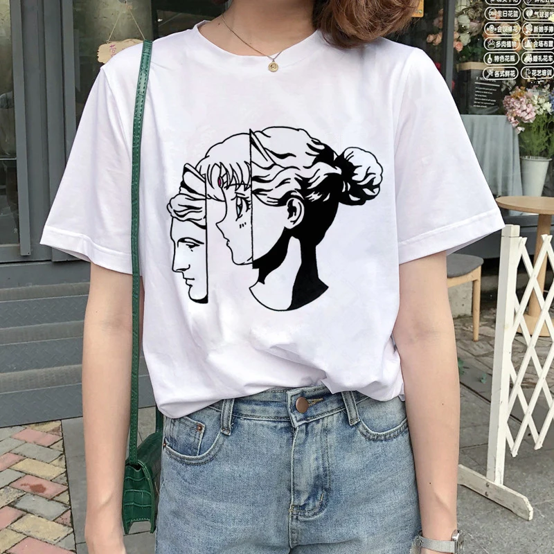Kawaii Сейлор Мун футболка Женская Harajuku Ullzang мультяшная футболка 90s Милая футболка с принтом гранж корейский стиль футболки женские