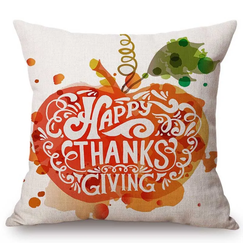 

Fall Autumn Thanksgiving Home Decorative Sofa Throw Pillow Watercolor Pumpkin Leaves Apple Splash Art Letter Print Cushion Cover