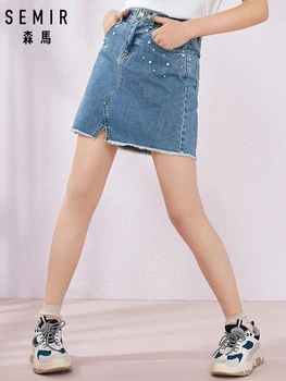 

SEMIR Skirt women female 2019 summer new denim skirt A thin tannin wind girl trend skirt high quality