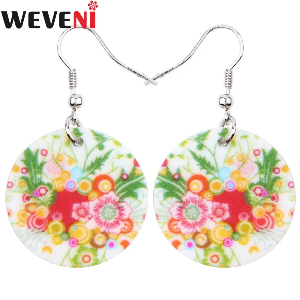 

WEVENI Bohemian Drop Dangle Flower Pattern Round Earrings For Women Bijoux Trendy Acrylic Jewelry Girl Wholesale