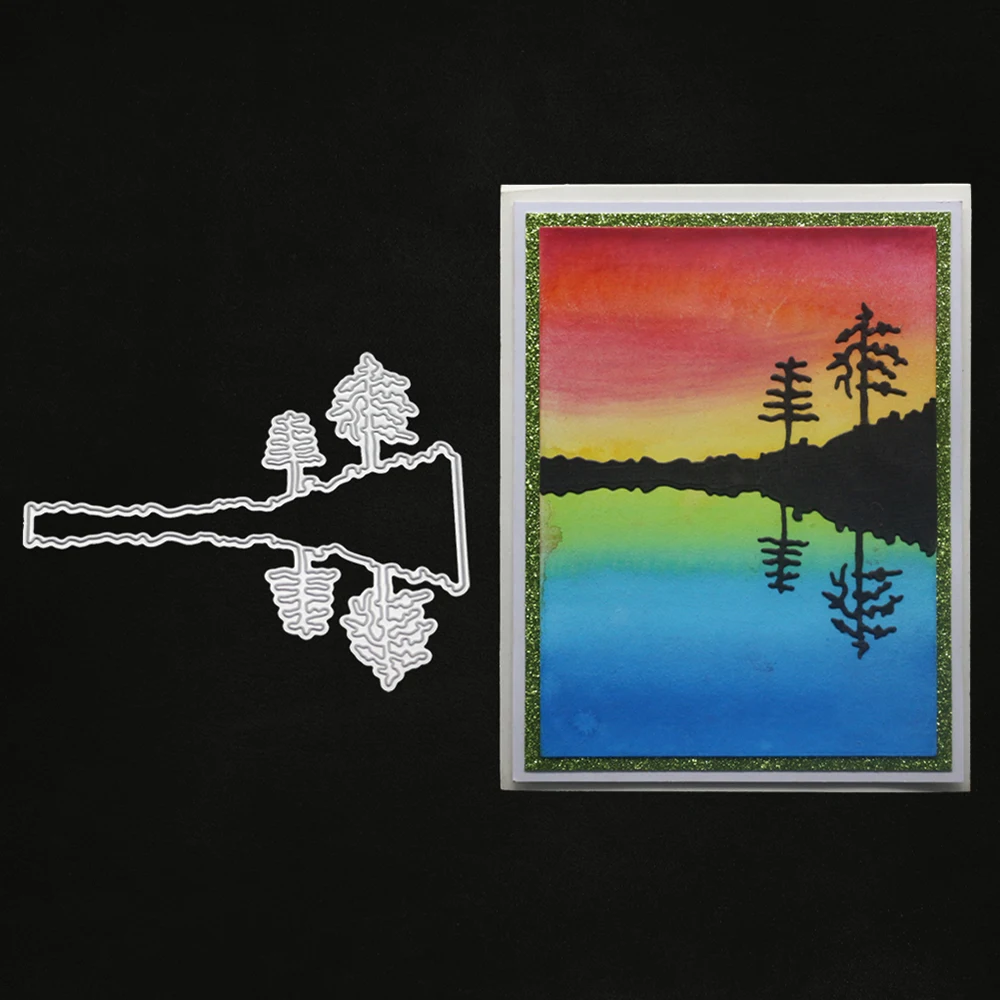 

Lake Reflection Trees Frame Metal Cutting Dies Stencil for DIY Scrapbooking Photo Album Embossing Decor Wedding Card Craft Dies