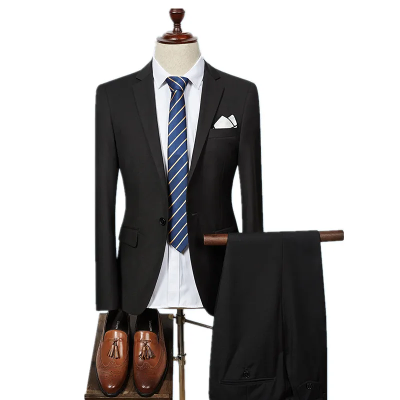 

(Jacket+Pants) 2018 Single button Men Suits Fashion wool Men's Slim Fit business wedding Suit men Wedding suit 6 colors