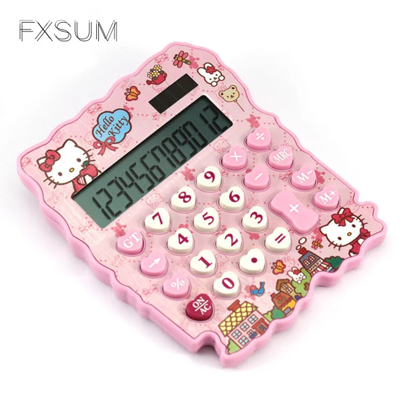 FXSUM Hello Kitty Mini Solar Calculator Cute KT Cat Cartoon Stationery