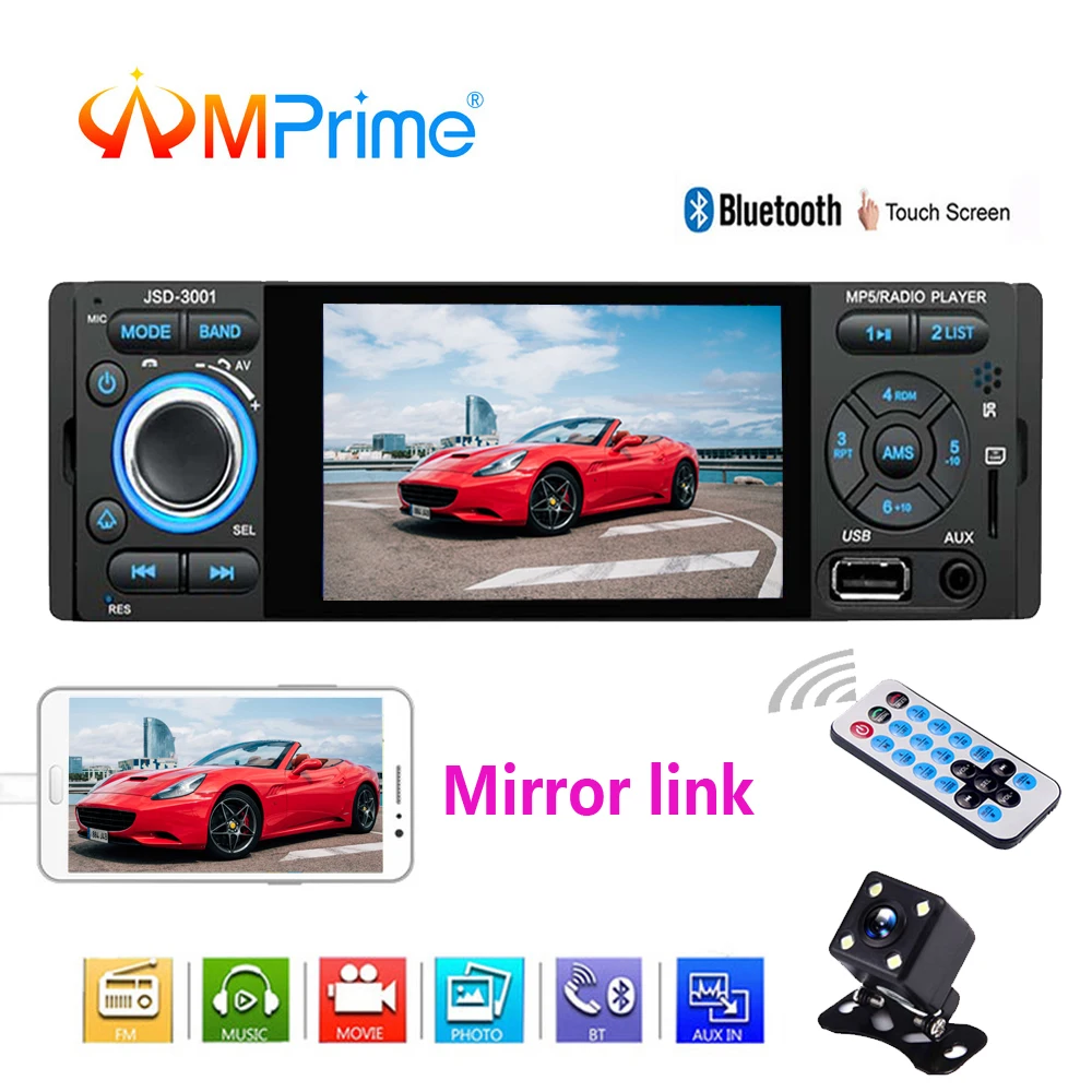 

AMPrime Autoradio car radio 1 din 4.1" Touch Acreen Auto Audio Mirror link Car Stereo Bluetooth Rear View Camera Usb Aux Player