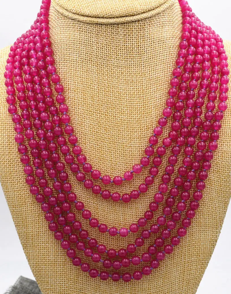 FREE SHIPPING>> NEW Pretty 6 row dark 6mm beads gem jewelry necklace