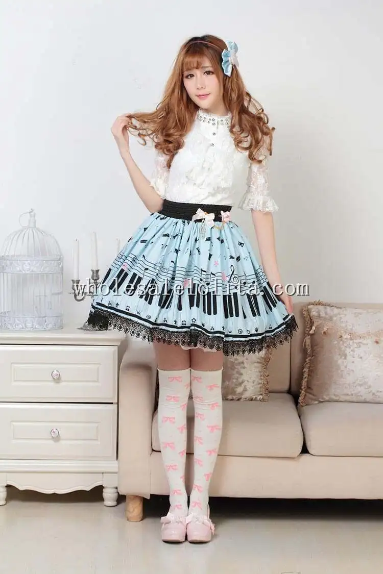 Милые синие и черные кошки на фортепиано клавиатуры печати SK Лолита юбка