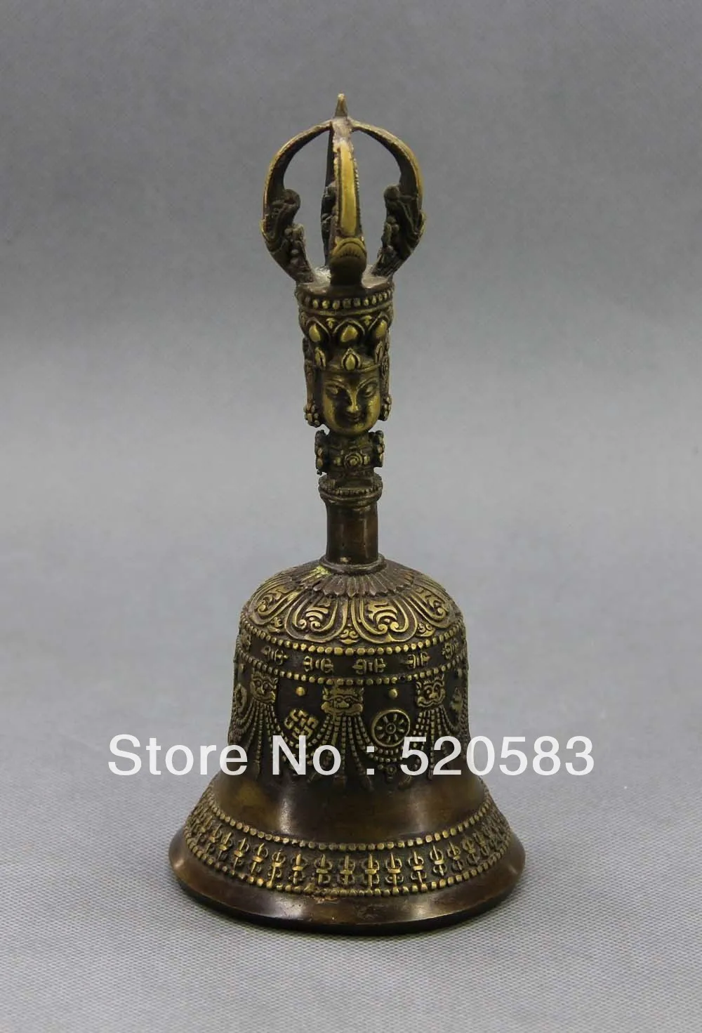 

free Old Bronze Tibetan Buddha Head Rare Bell Statue fast