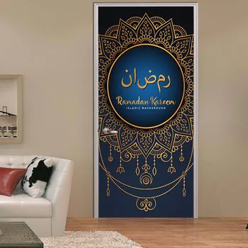 

Muslim Traditional Flower Painting Ramadan Kaueem Door Sticker Waterproof Muslim Door Stickers Bedroom Doors Renovation Stickers
