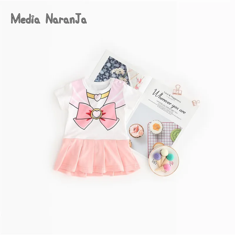 Sailor Moon/платье для маленьких девочек; стильное боди с короткими рукавами; хлопковый костюм для маленьких девочек с героями мультфильмов; Милая летняя одежда