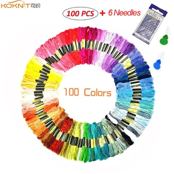 

KOKNIT Embroidery Floss 100 Skeins Rainbow Colors Thread Cross Stitch Threads for Bracelets Craft Floss with 6pcs Sewing Needles