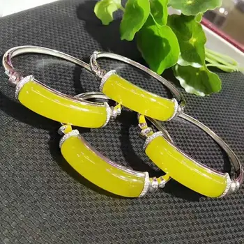 

1pcs Natural Yellow Jadeite Silver Bangle Women Bangle