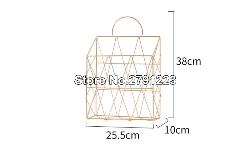Металлическая корзина для хранения, настенный стеллаж для хранения в скандинавском стиле, железный стол, органайзер для газет, держатель для украшения стен - Цвет: rose gold