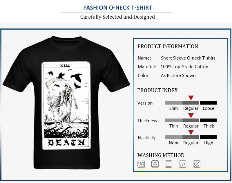Men Designer Summer Tops Shirts Death Tarot Card Round Neck Summer 100% Cotton T-Shirt Group Short Sleeve Clothing Shirt Death Tarot Card
