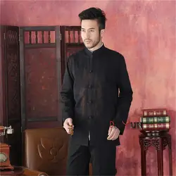 Скидка черный мужской 100% хлопок пальто китайский Стиль куртка с вышивкой костюм SML XL, XXL, XXXL