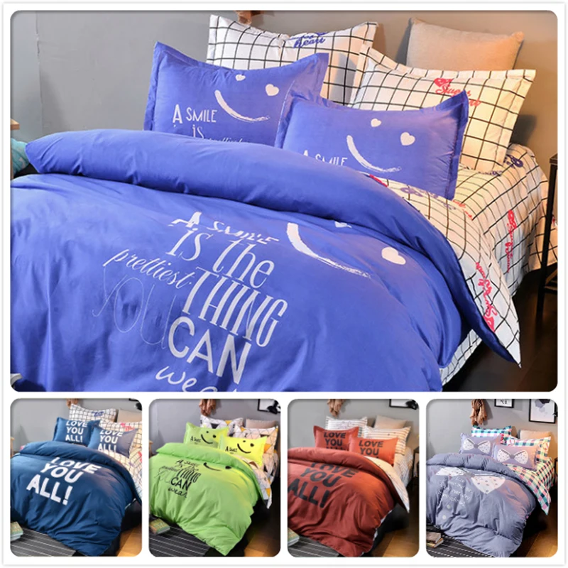

Stripe Plaid Blue Lover Sweet Bedclothes 3/4 pcs Bedding Set 1.5m 1.8m 2m 2.2m Flat Sheet Bed Linens King Queen Duvet Cover Beds